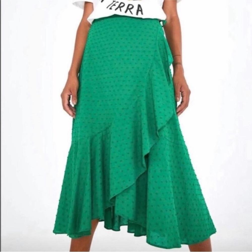 Farm Rio green Swiss dot wrap midi skirt XS - Picture 1 of 5